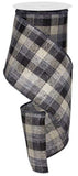PerpetualRibbons Checks 4 inch Multi Check Ribbon in Black, Charcoal & Sand - 10 Yards