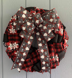 PerpetualRibbons Christmas Characters 2.5 Inch Christmas Gnomes on Dark Grey Canvas Ribbon Wearing Black & Red Buffalo Check Hats - Wired Christmas Ribbon - 5 Yards