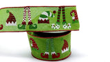 PerpetualRibbons Christmas Characters 5 Yards Wired Christmas Ribbon ~ 2.5 inch Elf Legs and Hats on Lime Green Canvas Like Ribbon ~ Christmas Tree, Craft & Home Decor Ribbon