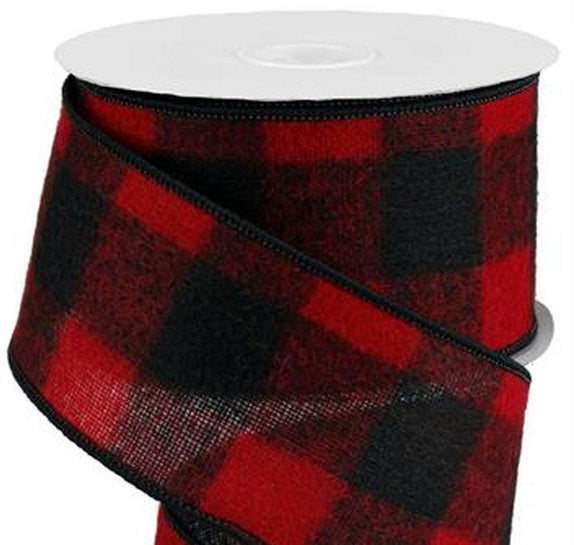 PerpetualRibbons Christmas Checks 2.5 inch Black & Red Flannel LARGE Check Ribbon with Black Wired Edges - Big Buffalo Checks - 10 Yards