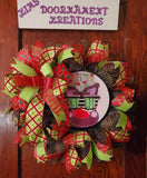 PerpetualRibbons Christmas Dots 2.5 inch Red Satin Ribbon with Dark Green & Lime Green Glittered Dots - Wired Christmas Ribbon - 5 Yards