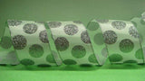 PerpetualRibbons Christmas Dots 2.5 inch Wired White Christmas Ribbon with Large Silver Glittered Dots - 5 Yards