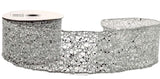PerpetualRibbons Christmas Glitter 2.5" Silver Mesh - Wired Christmas Ribbon - 5 Yards