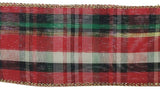 PerpetualRibbons Christmas Plaid 2.5 inch Red, Green, White, Gold & Black Wired Plaid Christmas Ribbon - 5 Yards