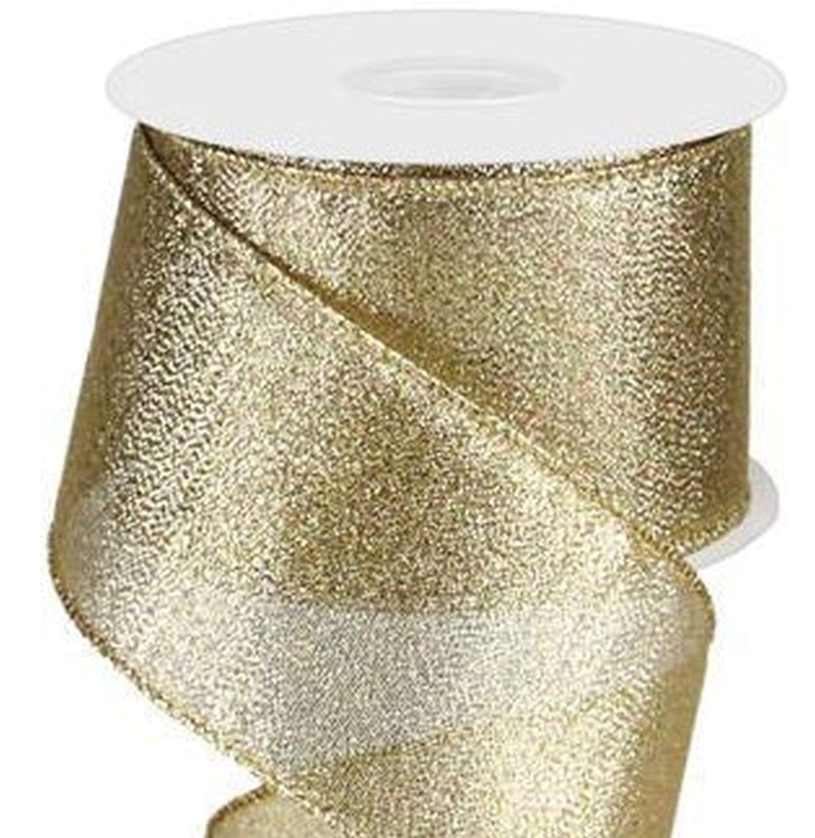 2.5 inch Wired Cream Ribbon with Metallic Gold Dots - 5 Yards