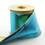 PerpetualRibbons Christmas Solids 4 inch Metallic Turquoise & Gold Farrisilk Christmas Ribbon - 10 Yards