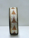 PerpetualRibbons Christmas Winter Ribbon 1.5 inch Cream Ribbon Featuring Lime Green Christmas Trees - 5 Yards