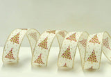 PerpetualRibbons Christmas Winter Ribbon 1.5 inch Cream Ribbon Featuring Lime Green Christmas Trees - 5 Yards