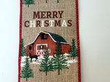 PerpetualRibbons Christmas Winter Ribbon 2.5 Inch Natural Canvas Ribbon with Snow Capped Red Christmas Barn in a Forest Setting - Wired Christmas Ribbon - 5 Yards