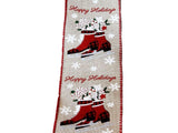 PerpetualRibbons Christmas Winter Ribbon 2.5 inch Wired Christmas Ribbon - Red & Black Buffalo Check Ice Skates with Candy on Light Natural Canvas Ribbon - 5 Yards