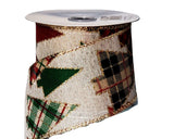 PerpetualRibbons Christmas Winter Ribbon Assorted Plaid Christmas Trees on 2.5" Light Natural Canvas Ribbon - Wired Christmas Ribbon - 5 Yards