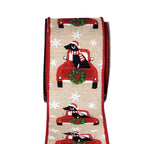 PerpetualRibbons Christmas Winter Ribbon Black Lab in the back of a Christmas Truck on 2.5" Light Natural Canvas - Wired Christmas Ribbon - 5 Yards