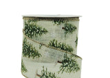 PerpetualRibbons Christmas Winter Ribbon Snowy Pine Trees on 2.5" Cream Linen Ribbon - 10 Yards