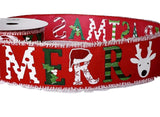 PerpetualRibbons Christmas Words 2.5 inch Red Satin Ribbon with Merry Christmas in Various Colors & Patterns - 5 Yards