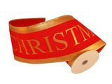 PerpetualRibbons Christmas Words 5 Inch Red Velveteen & Gold Foil "Merry Christmas" Banner - 10 Yards - DISCONTINUED PRINT