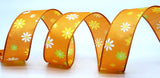 PerpetualRibbons Floral 1.5 inch Retro Daisies on Bright Orange, Bright Yellow or Hot Pink Taffeta - 5 Yards