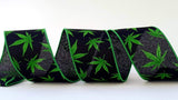 PerpetualRibbons Floral 2.5 inch Wired Black Canvas Urban Leaf Ribbon - 10 Yards