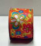 PerpetualRibbons Floral 2.5 inch Wired Bright Orange Satin Ribbon - 10 Yards