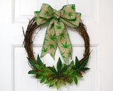 PerpetualRibbons Floral "Fun Christmas Ribbon" 2.5 inch Wired Natural Canvas "Urban Leaf" Ribbon - 10 Yards