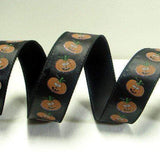 PerpetualRibbons Halloween 1.5 inch Black Satin Wired Ribbon with Halloween Jack~O~Lanterns - 5 Yards