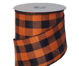 PerpetualRibbons Halloween 10 Yards 2.5" Orange & Black Buffalo Check Ribbon - Wired Halloween Ribbon