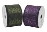 PerpetualRibbons Halloween 2.5 inch Satin Moss Green / Amethyst Halloween Ribbon with Black Lace Overlay - 10 Yards