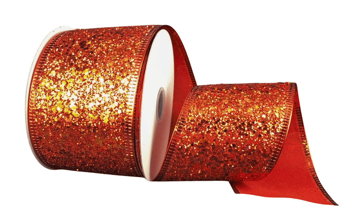 2.5 inch Sheer Red Ribbon with Gold Glitter - 5 Yards – Perpetual Ribbons