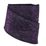 PerpetualRibbons Halloween Amethyst 2.5 inch Satin Moss Green / Amethyst Halloween Ribbon with Black Lace Overlay - 10 Yards