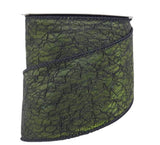 PerpetualRibbons Halloween Moss Green 2.5 inch Satin Moss Green / Amethyst Halloween Ribbon with Black Lace Overlay - 10 Yards