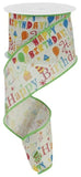PerpetualRibbons Kids 2.5 inch Natural Ribbon with Multi Colored Balloons - 10 Yards