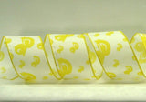 PerpetualRibbons Kids 2.5 inch Wired White Satin Ribbon with Yellow Ducks - 10 Yards