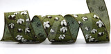 PerpetualRibbons Misc Ribbon 2.5 inch Moss Green Wired Canvas Ribbon with White Cotton Bolls - 10 Yards