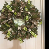 PerpetualRibbons Misc Ribbon 2.5 inch Moss Green Wired Canvas Ribbon with White Cotton Bolls - 10 Yards