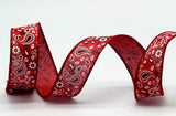 PerpetualRibbons Paisley 1.5 Inch Red Black White Bandana - 10 Yards 10 Yards Wired Bandana Ribbon | Perpetual Ribbons