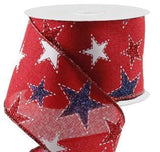 PerpetualRibbons Patriotic Ribbon 2.5 1.5 or 2.5 inch Wired Patriotic Ribbon with Red, White & Blue Glitter Stars - 10 Yards 1.5 or 2.5 inch Wired Patriotic Ribbon | Perpetual Ribbons