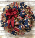 PerpetualRibbons Patriotic Ribbon 2.5 inch American Star Spangle Stripes on Natural Ribbon - 10 Yards