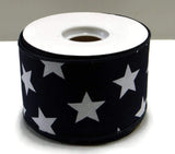 PerpetualRibbons Patriotic Ribbon 2.5 inch Wired Blue Canvas Ribbon w/Large White Stars - 10 yards