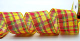 PerpetualRibbons Plaid 1.5 inch or 2.5 inch Yellow, Fuchsia & Lime Dash Plaid Ribbon - 10 Yards