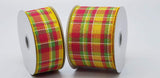 PerpetualRibbons Plaid 1.5 inch or 2.5 inch Yellow, Fuchsia & Lime Dash Plaid Ribbon - 10 Yards