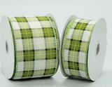 PerpetualRibbons Plaid 10 Yards 1.5" or 2.5" Woven Green, Cream & Black Square Plaid Ribbon - Wired Woven Christmas Ribbon