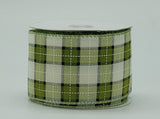 PerpetualRibbons Plaid 2.5 10 Yards 1.5" or 2.5" Woven Green, Cream & Black Square Plaid Ribbon - Wired Woven Christmas Ribbon
