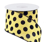 PerpetualRibbons Polka Dot 2.5 inch Yellow Canvas Ribbon w/Black Dots - 10 Yards
