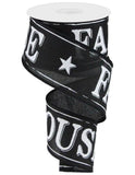 PerpetualRibbons Ribbon 2.5 inch Black Canvas Wired Ribbon with White Farmhouse - 10 Yards