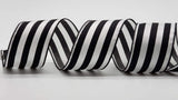 PerpetualRibbons Stripes 2.5 inch Satin Black & White Vertical Striped Ribbon - 10 Yards