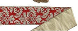 PerpetualRibbons Velvet 2.5 inch Red Damask Ribbon w/Light Gold Fused Back - 10 Yards
