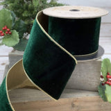 PerpetualRibbons Velvet d.stevens 2.5" Emerald Green Velvet Christmas Ribbon with Gold Edges & Back - 10 Yards