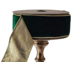 PerpetualRibbons Velvet d.stevens 2.5" Emerald Green Velvet Christmas Ribbon with Gold Edges & Back - 10 Yards