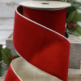 PerpetualRibbons Velvet d.stevens 4" Red Velvet Ribbon with Platinum Edges & Back - Velvet Christmas Ribbon 10 Yards Wired Red Velvet Christmas Ribbon | Perpetual Ribbons