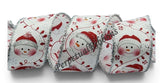 3 Blushing Snowmen on White Satin Ribbon - 2.5" x 10 yds - Wired Christmas Ribbon 