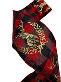 C&S Ribbons Christmas Checks Gold Reindeer on Red and Black Check Ribbon - 2.5" x 10 yds - Wired Christmas Ribbon Gold Reindeer on Red and Black Check Ribbon - 2.5" x 10 yds - Wired Christmas Ribbon